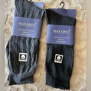 New 2 pair MAX GREY Fine man’s Socks. 75% Cotton 25% Nylon. Made In Turkey